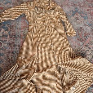 Rylee + Cru Brown and White Checkered Long Sleeve Dress